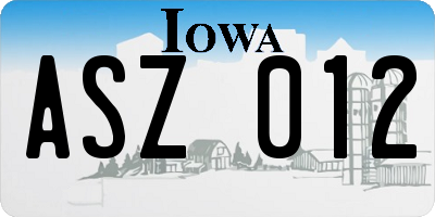 IA license plate ASZ012