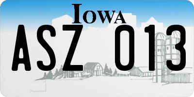 IA license plate ASZ013