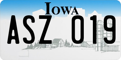 IA license plate ASZ019