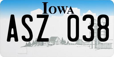 IA license plate ASZ038
