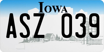 IA license plate ASZ039