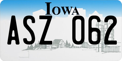 IA license plate ASZ062