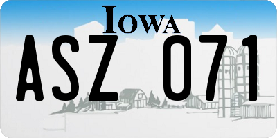 IA license plate ASZ071