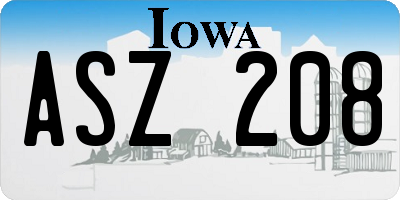 IA license plate ASZ208