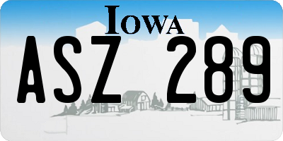 IA license plate ASZ289