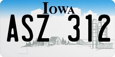 IA license plate ASZ312