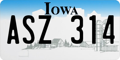 IA license plate ASZ314