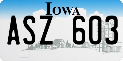 IA license plate ASZ603