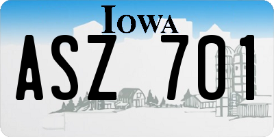 IA license plate ASZ701
