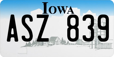 IA license plate ASZ839