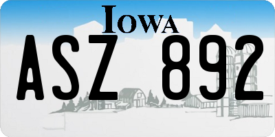 IA license plate ASZ892