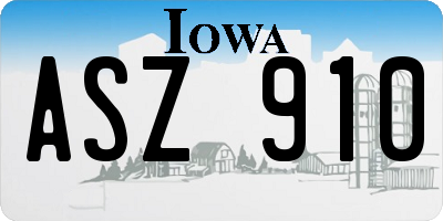 IA license plate ASZ910