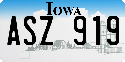 IA license plate ASZ919