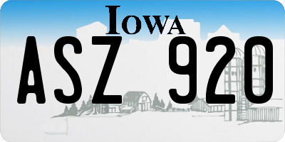 IA license plate ASZ920