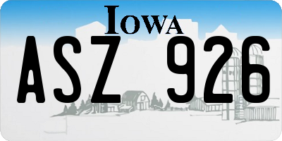 IA license plate ASZ926