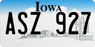 IA license plate ASZ927