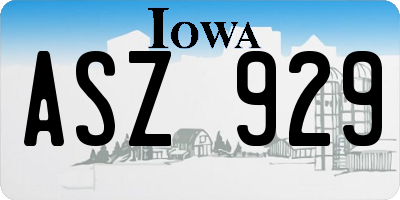 IA license plate ASZ929