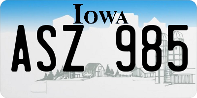 IA license plate ASZ985