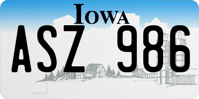 IA license plate ASZ986