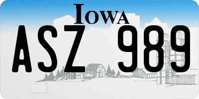IA license plate ASZ989
