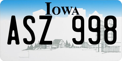 IA license plate ASZ998