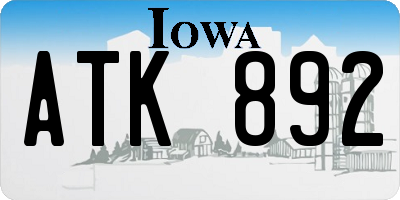 IA license plate ATK892