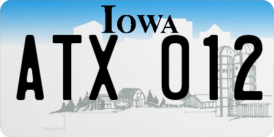 IA license plate ATX012