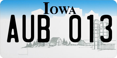 IA license plate AUB013