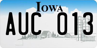 IA license plate AUC013