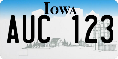IA license plate AUC123