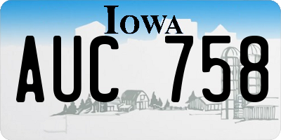 IA license plate AUC758