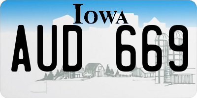 IA license plate AUD669