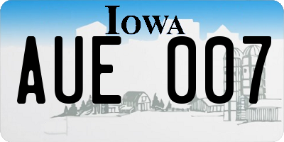 IA license plate AUE007