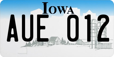 IA license plate AUE012