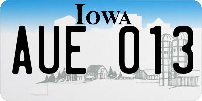 IA license plate AUE013