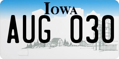 IA license plate AUG030