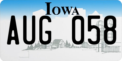 IA license plate AUG058
