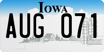 IA license plate AUG071