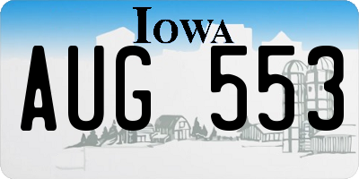 IA license plate AUG553