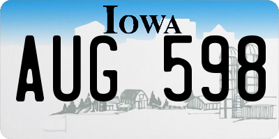 IA license plate AUG598