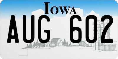 IA license plate AUG602