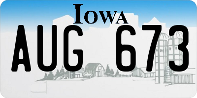 IA license plate AUG673
