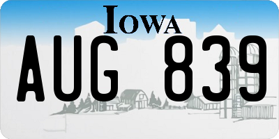 IA license plate AUG839