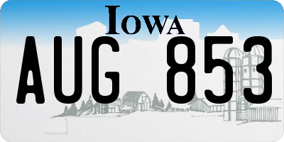 IA license plate AUG853