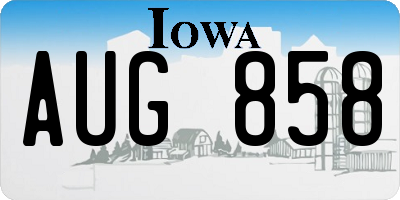 IA license plate AUG858