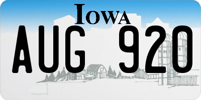 IA license plate AUG920