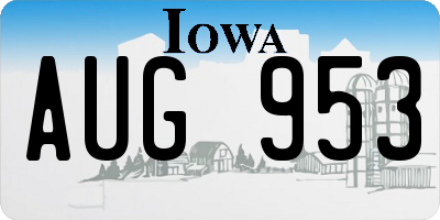 IA license plate AUG953