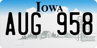 IA license plate AUG958