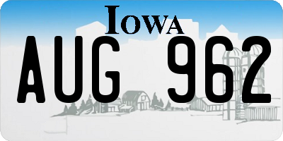 IA license plate AUG962
