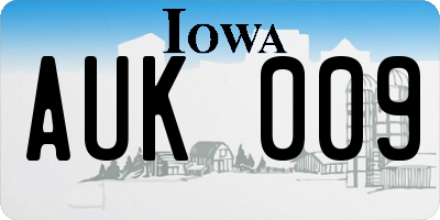 IA license plate AUK009